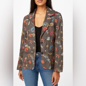 Johnny Was Biya Floral Embroidered Silk Coat Jacket Medium Hand Embroidery Rare
